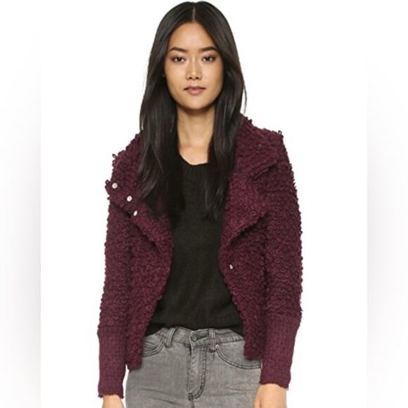 IRO Caty Burgundy Wool Sweater Loop Knit‎ Jacket Women’s Size 40 (US M) - Picture 1 of 14